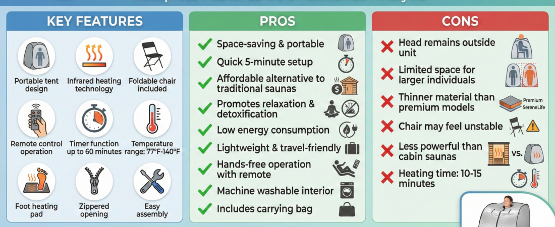 SereneLife Portable Infrared Sauna Kits Review:  Features, Pros, and Cons