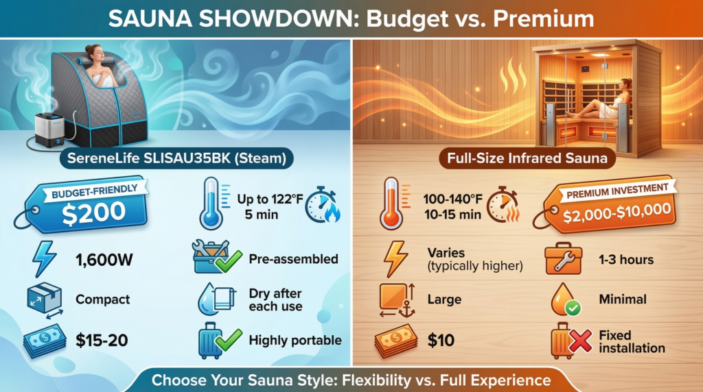 SLISAU35BK Portable Steam Home Spa vs Full Size Portable Infrared Sauna