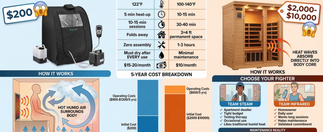 SLISAU35BK Portable Steam Home Spa vs Full Size Portable Infrared Sauna?