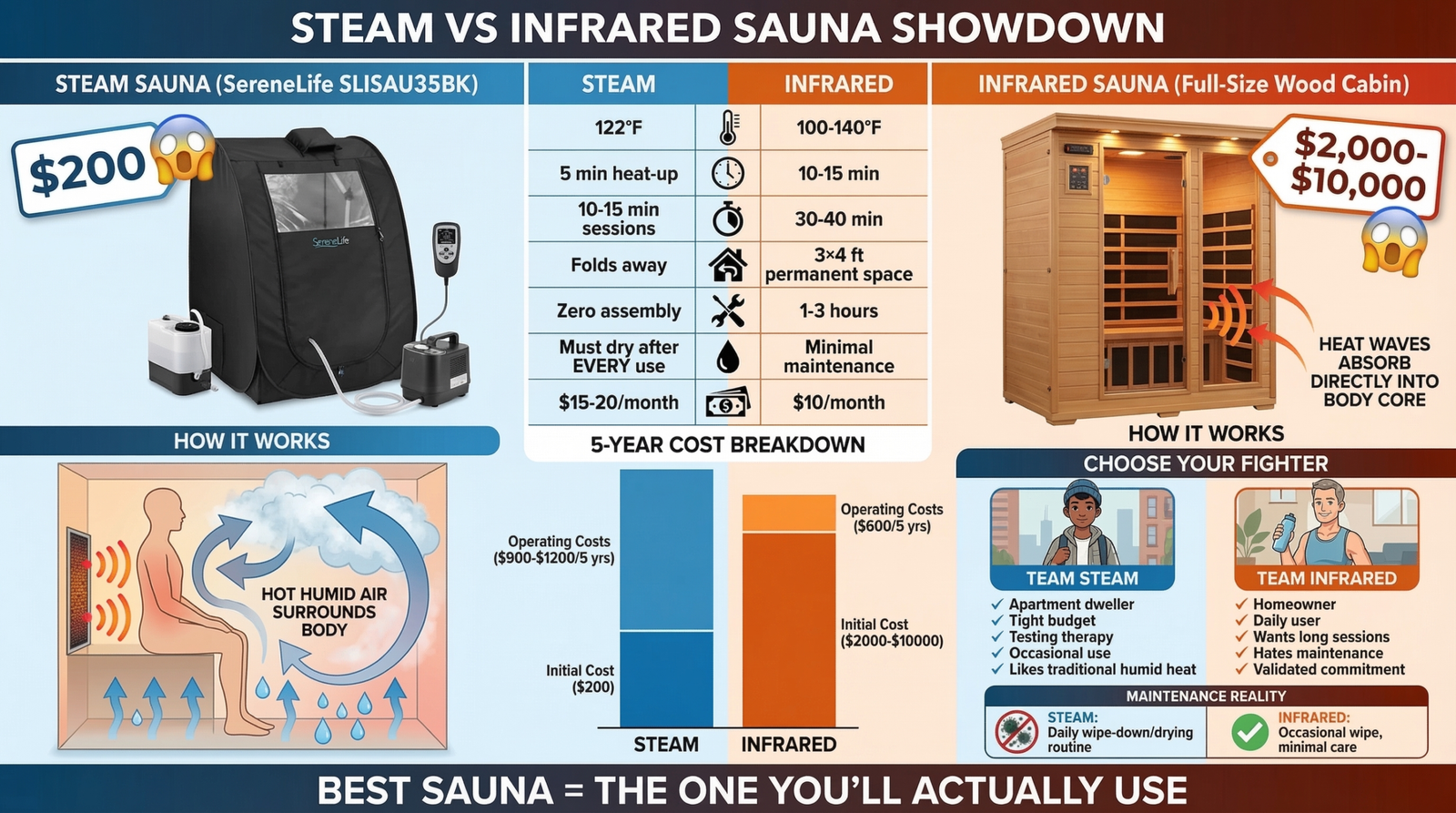 SLISAU35BK Portable Steam Home Spa vs Full Size Portable Infrared Sauna?